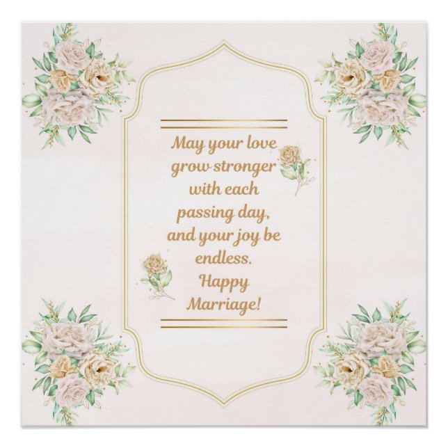 Pôster Happy Marriage-Elegant Wedding Poster with Floral  (Frente)