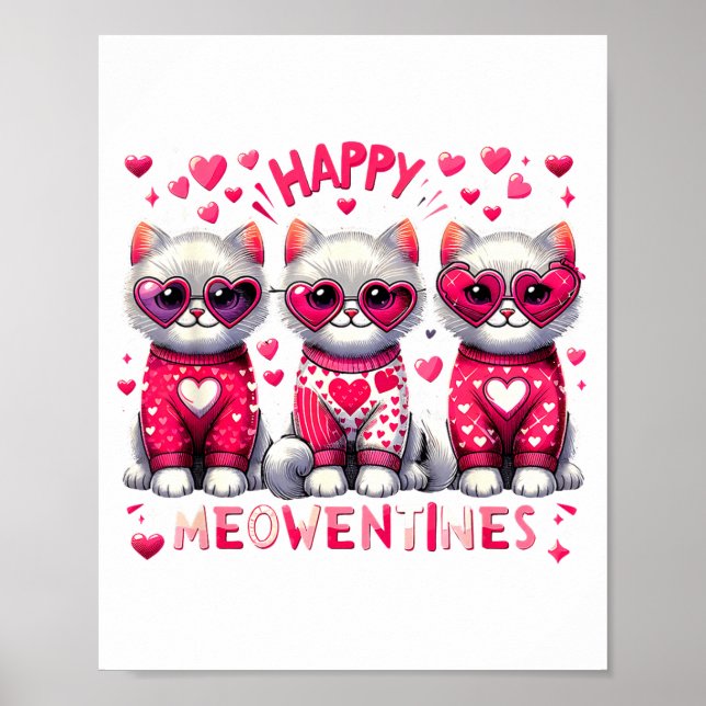 Poster Happy Meowentines Cute Valentine Cats Love Cat Mem (Frente)
