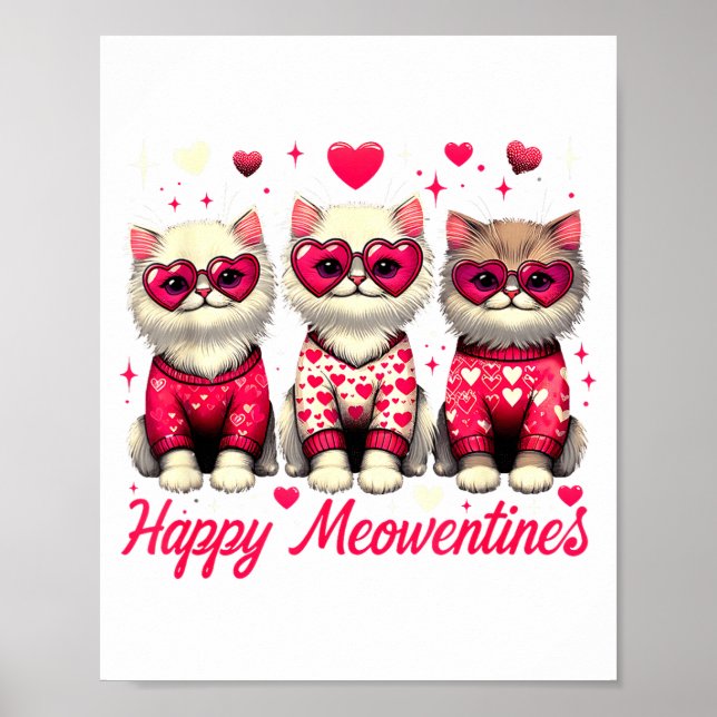 Poster Happy Meowentines Cute Valentine Cats Love Funny C (Frente)