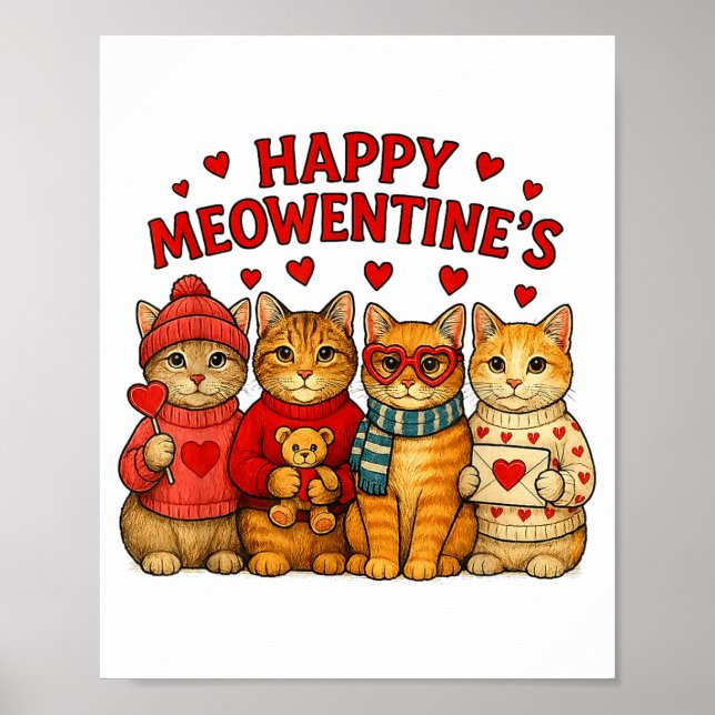 Poster Happy Meowentines Cute Valentine Cats Love Men Wom (Frente)