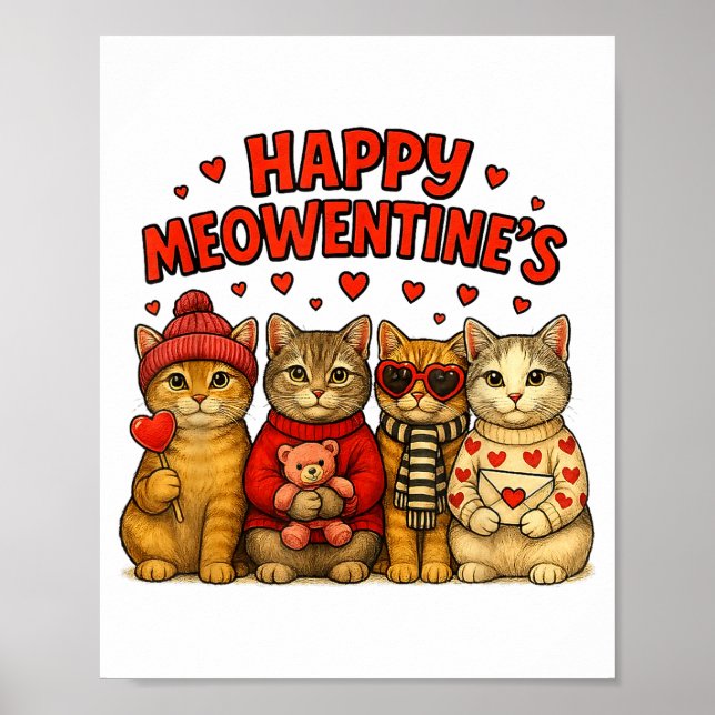 Poster Happy Meowentines Cute Valentine Cats Love Women M (Frente)
