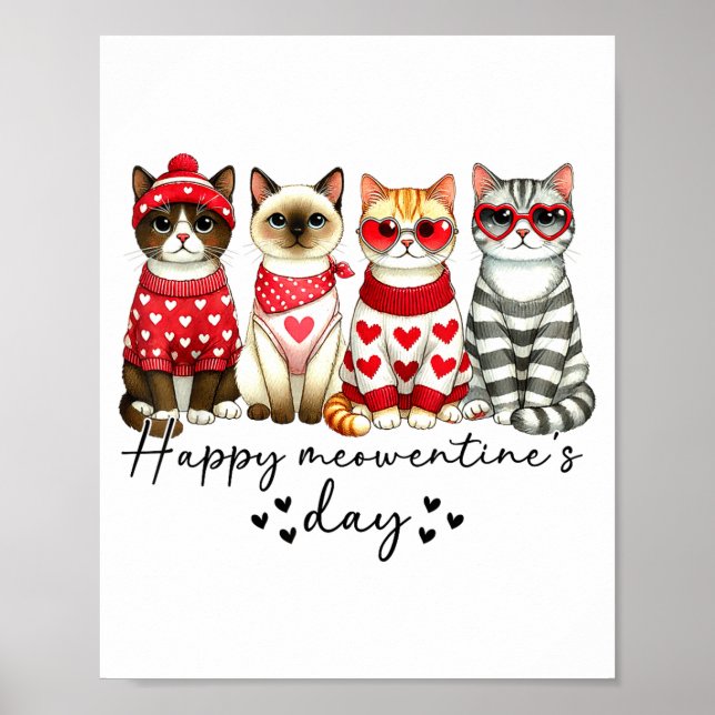 Poster Happy Meowentine's Day Cute Valentines Funny Cat S (Frente)