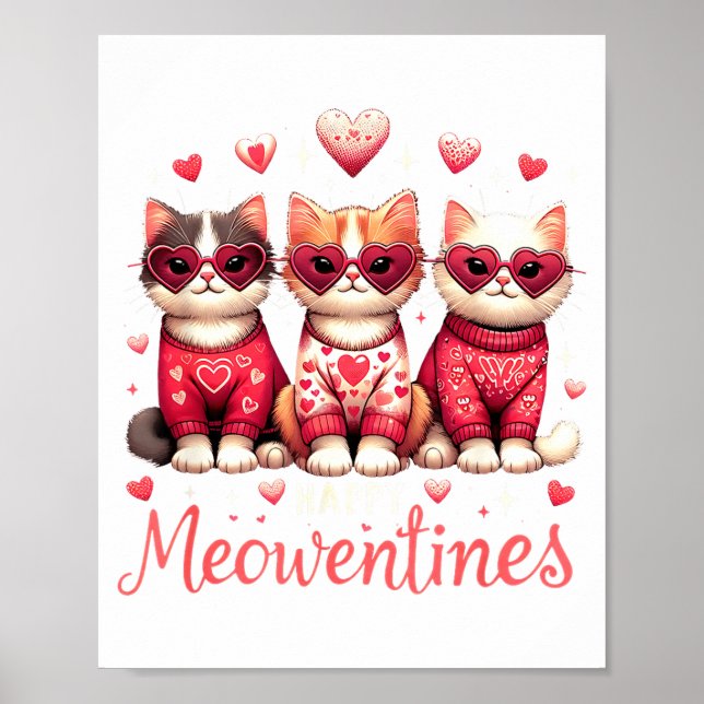 Poster Happy Meowentines Funny Cute Valentine Cats Love C (Frente)