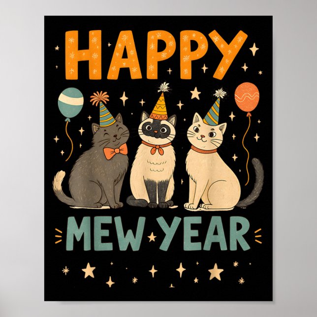 Poster Happy Mew Year Cat Party  (Frente)