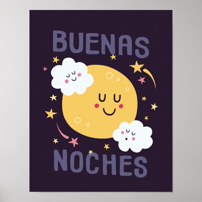 Poster Happy Moon e Stars Nursery Art em espanhol (Frente)