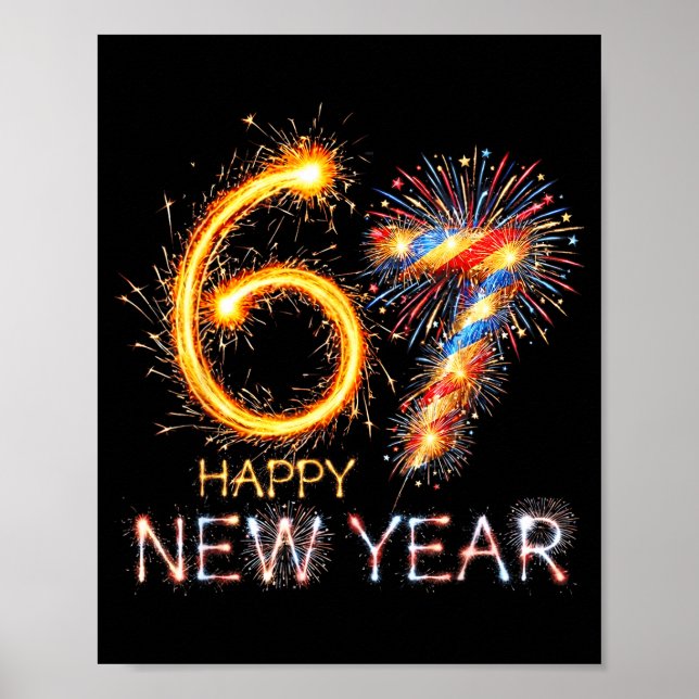 Poster Happy New Year 2026 67th Bday Fireworks Number 67  (Frente)