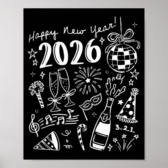 Poster Happy New Year 2026 Bow Funny  (Frente)