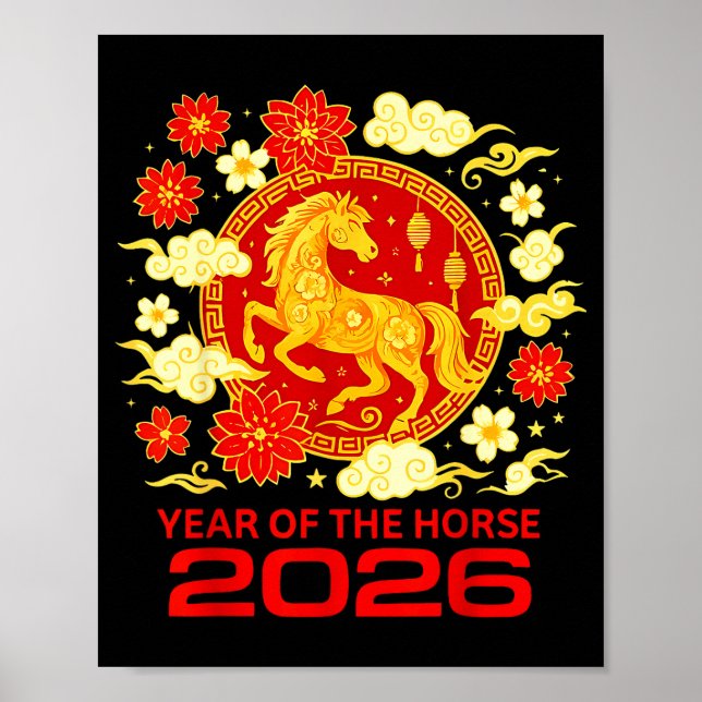 Poster Happy New Year 2026 Chinese New Year Horse Zodiac  (Frente)