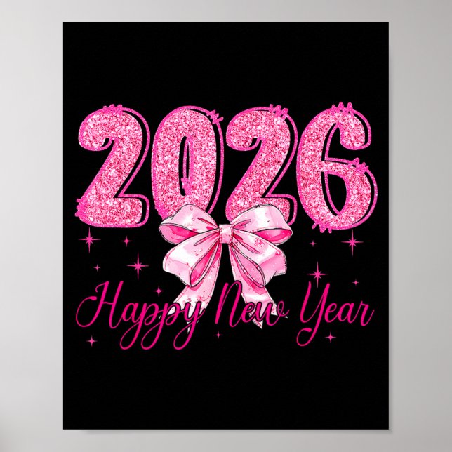 Poster Happy New Year 2026 Coquette Bow New Years Eve Par (Frente)