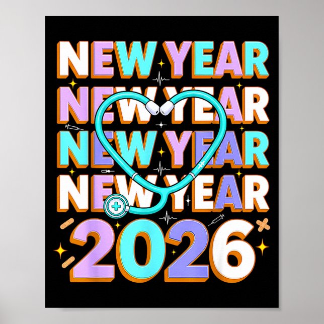 Poster Happy New Year 2026 Coquette Bows New Years Nurse  (Frente)