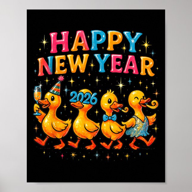 Poster Happy New Year 2026 Cute Duck Party Gift  (Frente)
