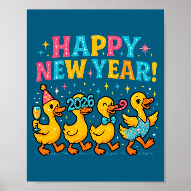 Poster Happy New Year 2026 Cute Duck Party Gift Long Slee (Frente)