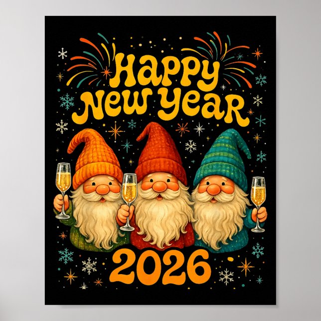 Poster Happy New Year 2026 Cute Gnome Party Gift  (Frente)