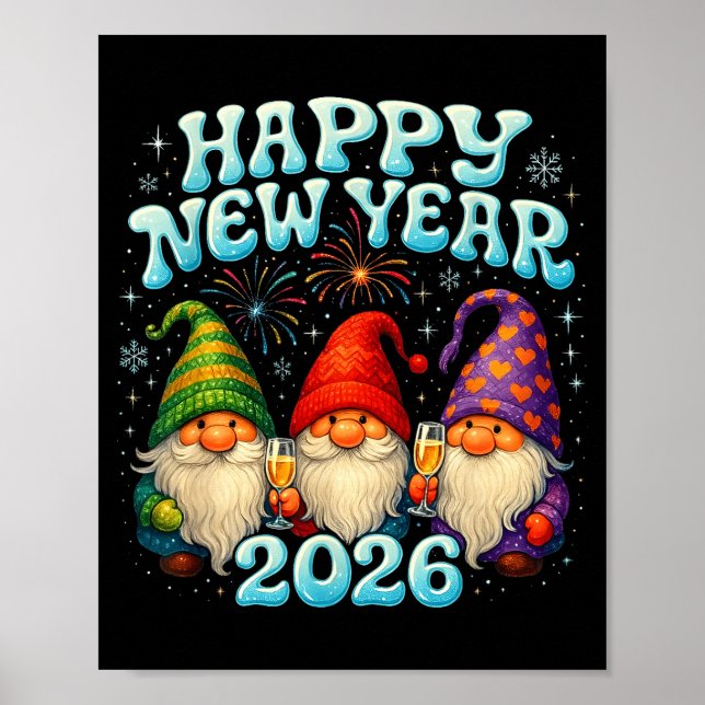 Poster Happy New Year 2026 Cute Gnome Party Gift  (Frente)