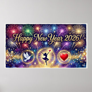 Poster Happy New Year 2026 Decorative artwork fireworks 3