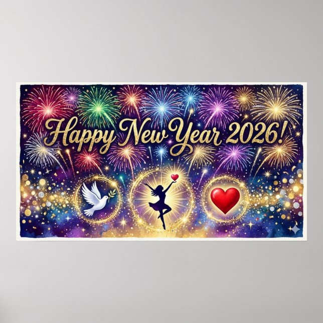 Poster Happy New Year 2026 Decorative artwork fireworks 3 (Frente)
