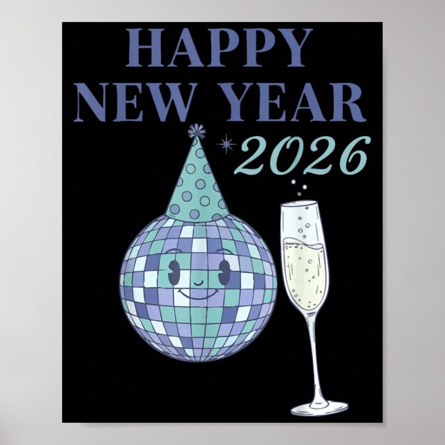 Poster Happy New Year 2026 Disco Ball Celebration  (Frente)