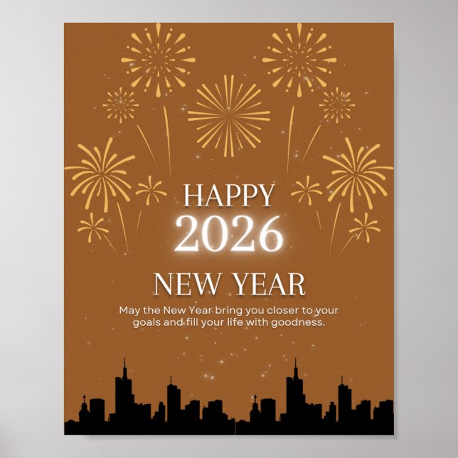 Poster Happy New Year 2026 – Elegant Golden Brown poster. (Frente)