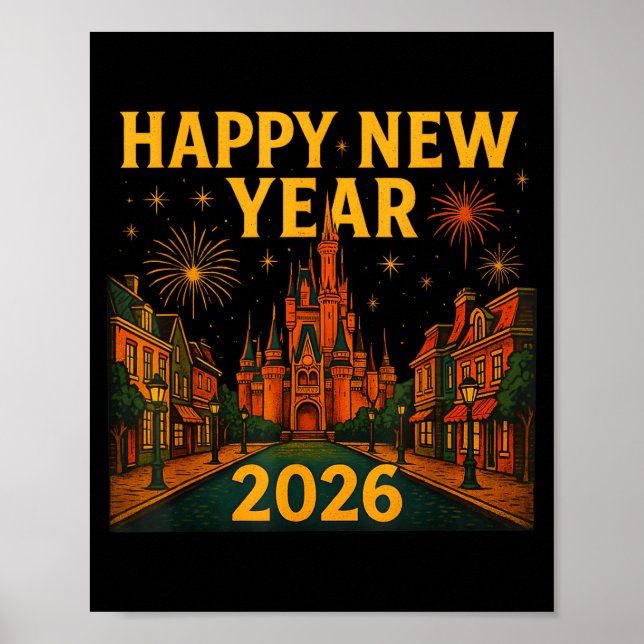 Poster Happy New Year 2026 Fantasy Castle Fireworks Night (Frente)