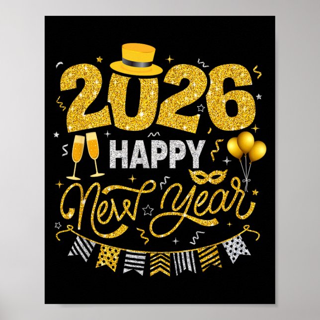 Poster Happy New Year 2026 Fireworks Countdown New Years  (Frente)
