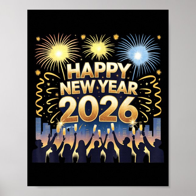 Poster Happy New Year 2026 Fireworks Party Celebration  (Frente)