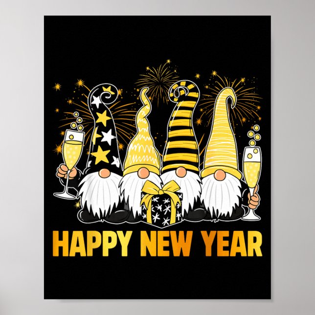 Poster Happy New Year 2026 Gnomes Drinking Champagne New  (Frente)