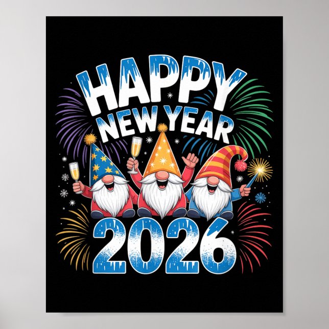 Poster Happy New Year 2026 Gnomes Family Party New Years  (Frente)