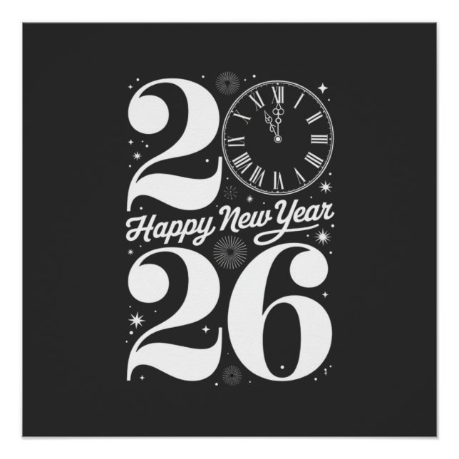 Pôster Happy New Year 2026 Midnight Clock Countdown (Frente)