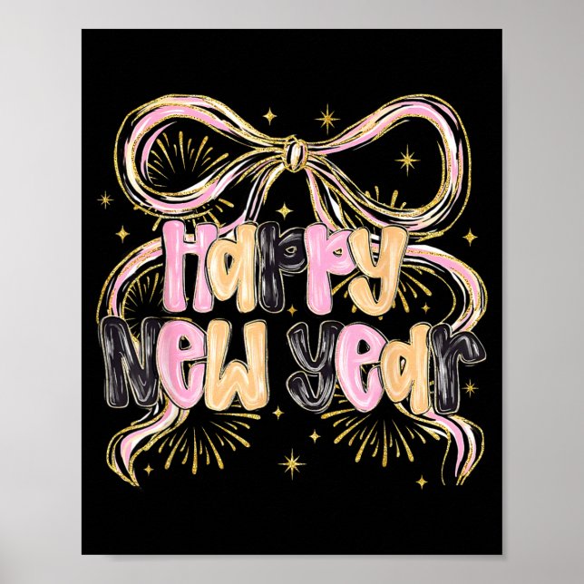 Poster Happy New Year 2026 Party Coquette Bow Girly Women (Frente)