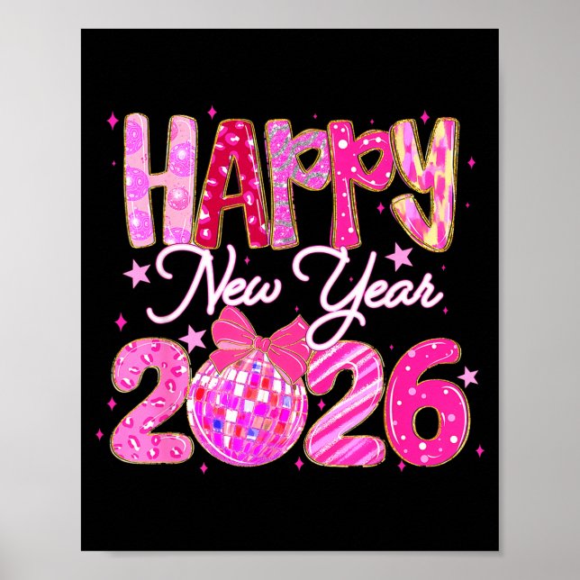 Poster Happy New Year 2026 Preppy New Years Nk Coquette B (Frente)