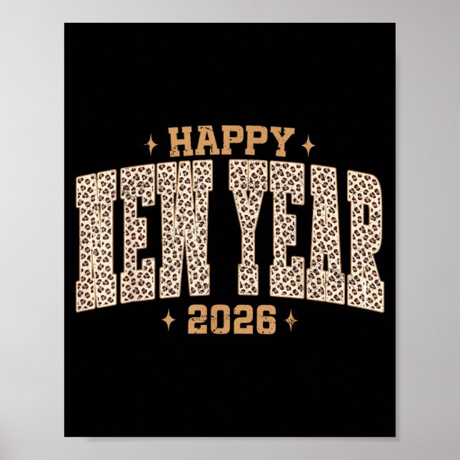 Poster Happy New Year 2026 Retro Leopard New Years Eve Pa (Frente)