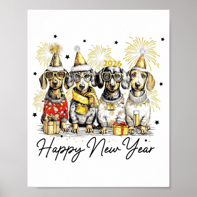 Poster Happy New Year Dachshund Dog Lover 2026 New Year H (Frente)