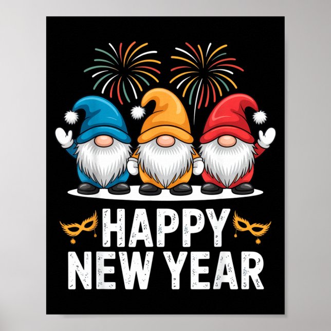 Poster Happy New Year Gnomes For Party Lovers And Festive (Frente)