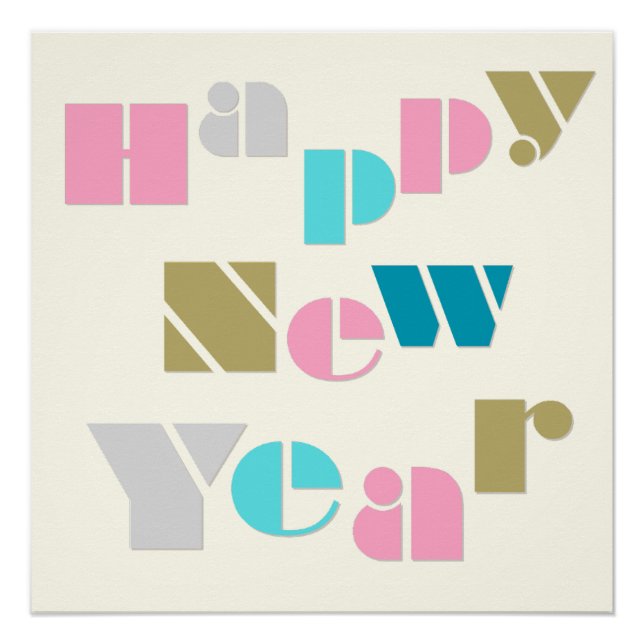 Pôster Happy New Year Groovy Retro Multicolor Party (Frente)