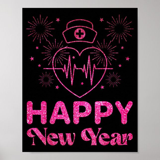 Poster Happy New Year Nurse Crew Heartbeat New Years Eve  (Frente)