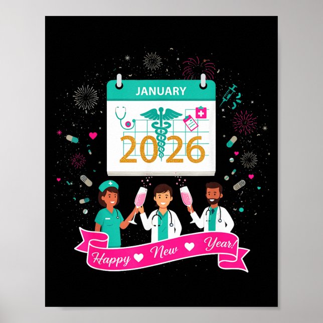 Poster Happy New Year Nurse Shirt; Cute Medical Staff 202 (Frente)