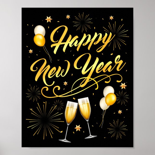 Poster Happy New Year Party 2026 Ballon Family Matching  (Frente)