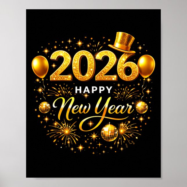 Poster Happy New Year Party 2026 Ballon Family Matching M (Frente)