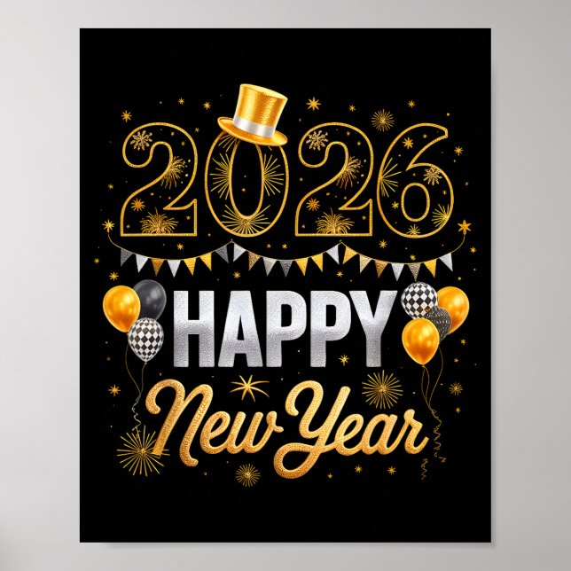 Poster Happy New Year Party 2026 Ballon Family Matching M (Frente)