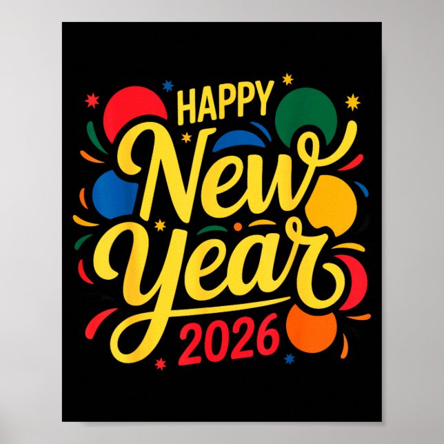 Poster Happy New Year Party 2026 Ballon Family Matching M (Frente)