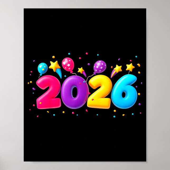 Poster Happy New Year Party 2026 Ballon Family Matching M (Frente)