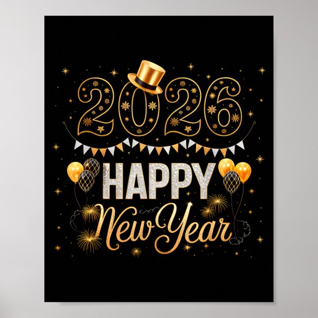 Poster Happy New Year Party 2026 Ballon Family Matching M (Frente)