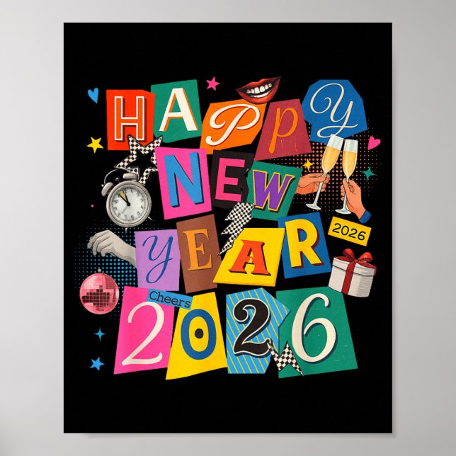 Poster Happy New Year Party 2026 Ballon Family Matching M (Frente)