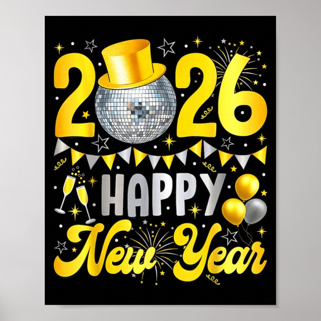 Poster Happy New Year Party 2026 Balloon Family Matching  (Frente)