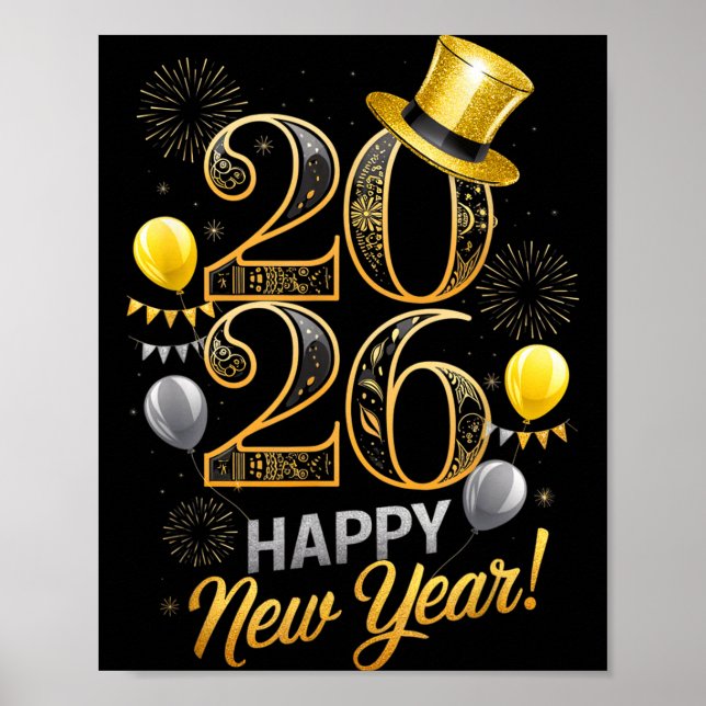 Poster Happy New Year Party 2026 Family Matching Balloon  (Frente)