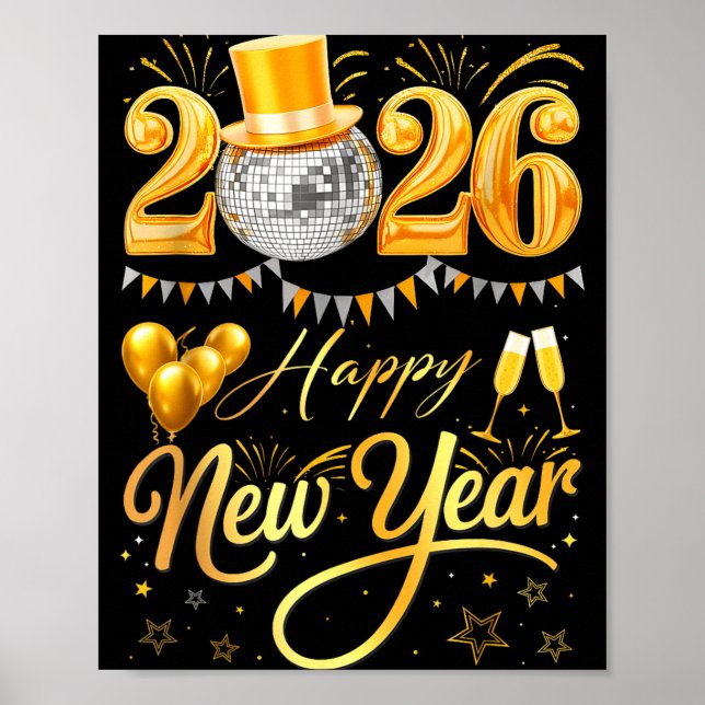 Poster Happy New Year Party 2026 Funny Balloon Family Mat (Frente)