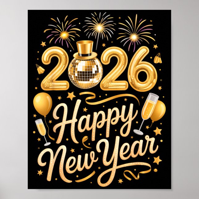 Poster Happy New Year Party 2026 Funny Balloon Family Mat (Frente)