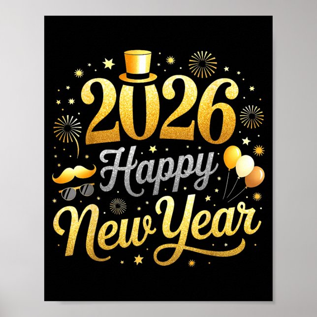 Poster Happy New Year Party 2026 Funny Balloon Family Mat (Frente)