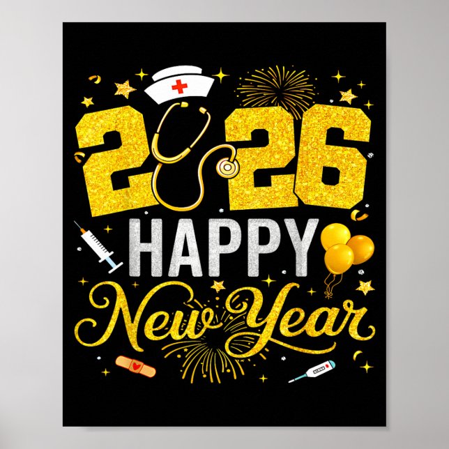Poster Happy New Year Party 2026 Nurse Family Matching Me (Frente)