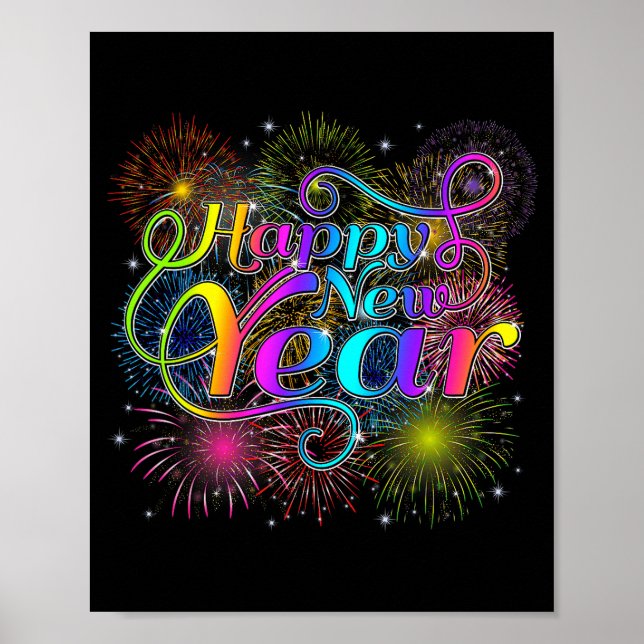 Poster Happy New Year Party New Years Eve 2026 Fireworks  (Frente)